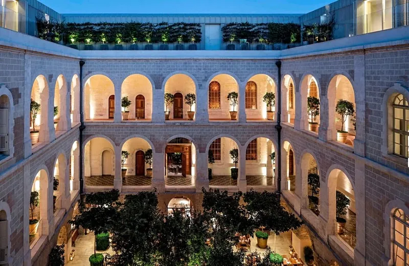 A boutique hotel courtyard